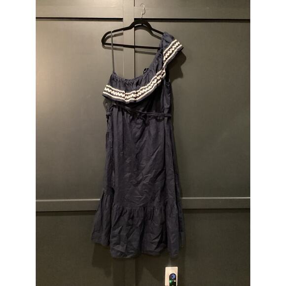 J. Crew Navy Blue One-Shoulder Midi Dress - Picture 3 of 10